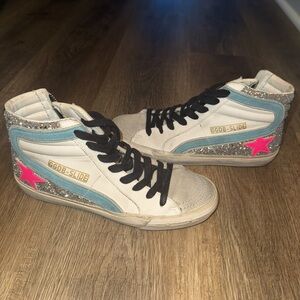 Golden Goose Slide Women's Sneakers - White, Blue, Pink, Silver